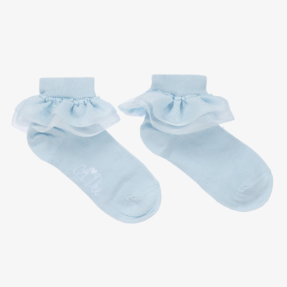A Dee - Girls Blue Knitted Frilly Socks | Childrensalon