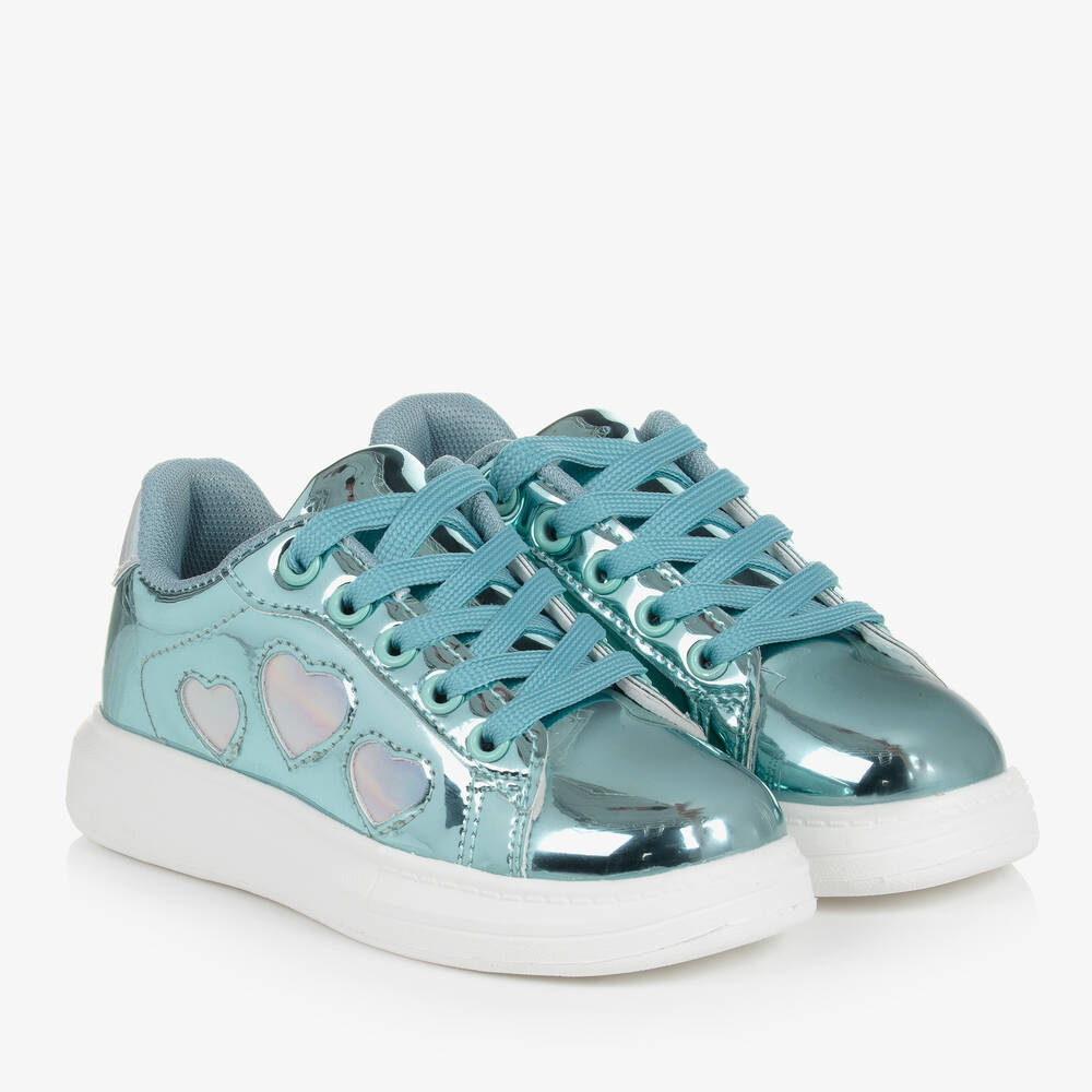 Girls Blue Patent Lace Up Trainers