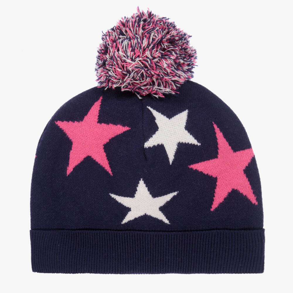 A Dee-Girls Blue & Pink Stars Knitted Hat | Childrensalon Outlet