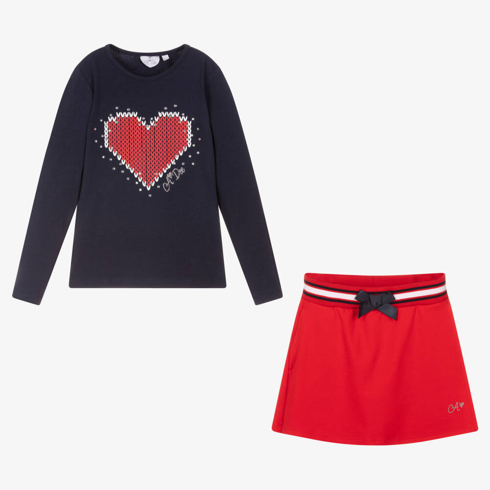 A Dee-Girls Blue & Red Cotton Skort Set | Childrensalon Outlet