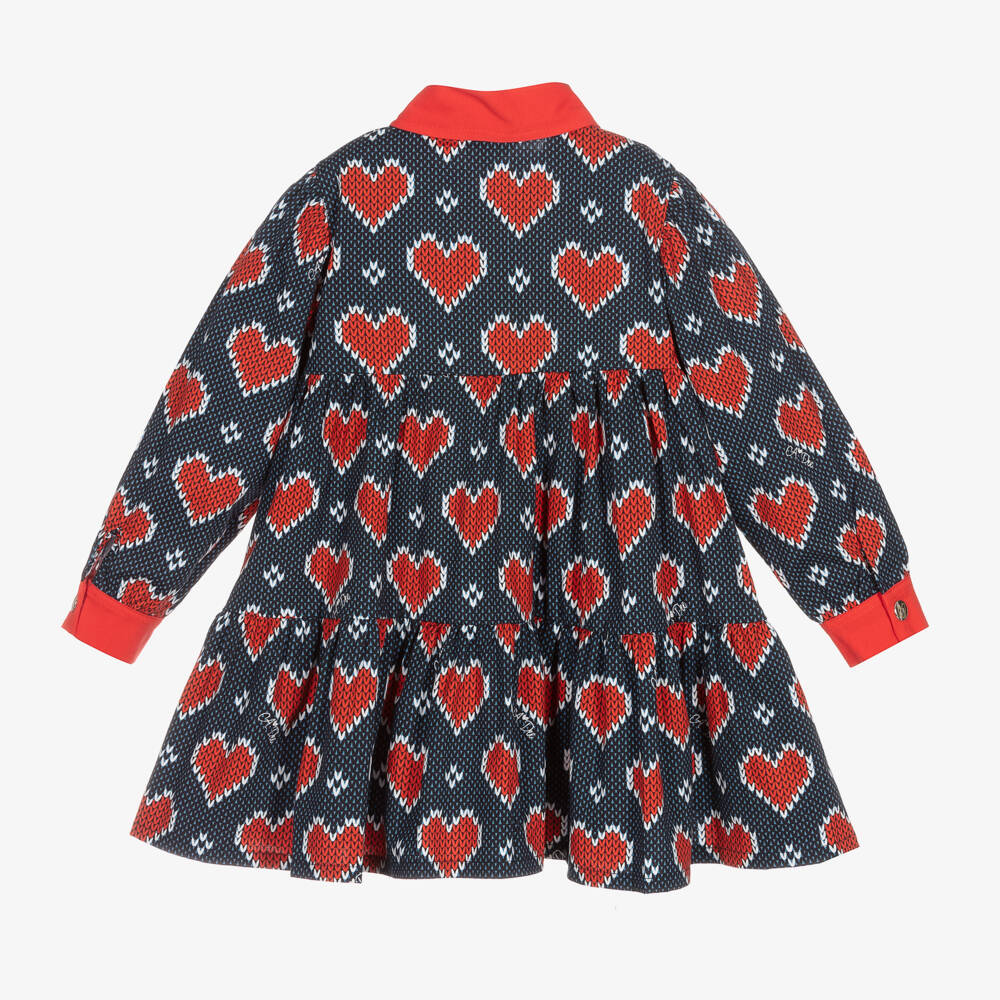 A Dee-Girls Blue & Red Heart Cotton Dress | Childrensalon Outlet