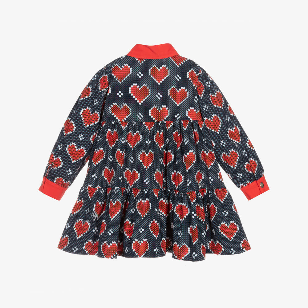 A Dee-Girls Blue & Red Heart Cotton Dress | Childrensalon Outlet