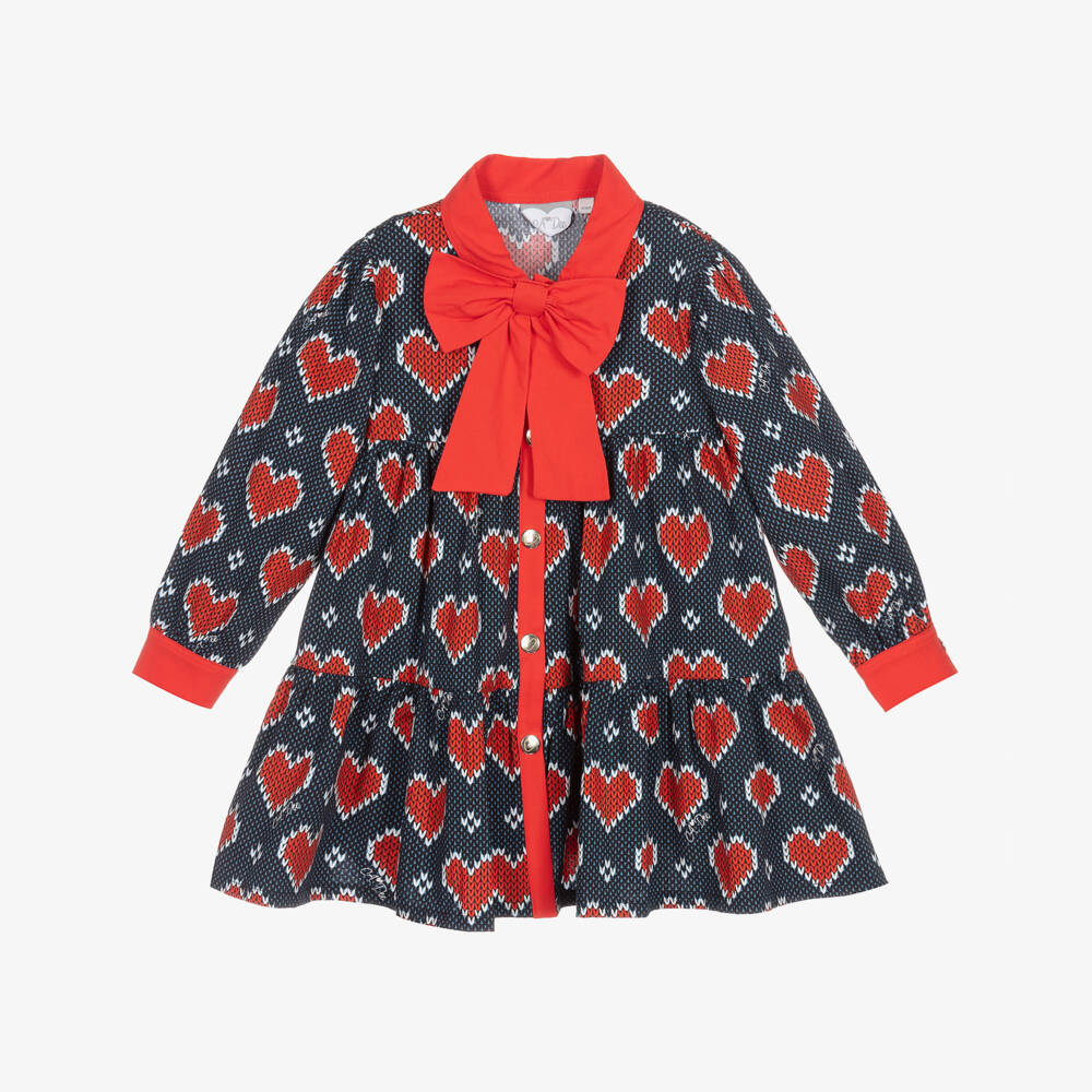 A Dee-Girls Blue & Red Heart Cotton Dress | Childrensalon Outlet