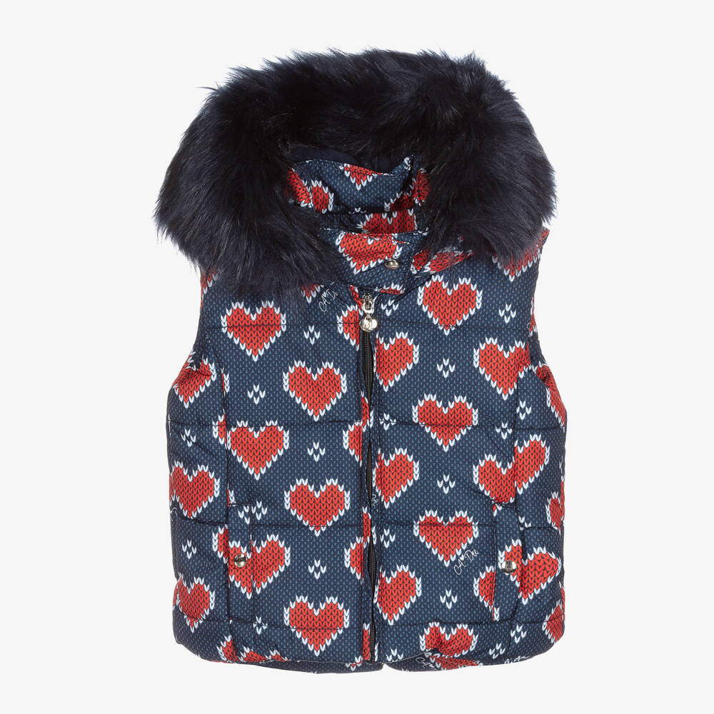 A Dee-Girls Blue & Red Heart Padded Gilet | Childrensalon Outlet