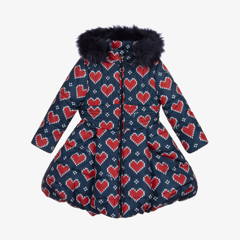 A Dee-Сине-красный пуховик с сердечками | Childrensalon Outlet