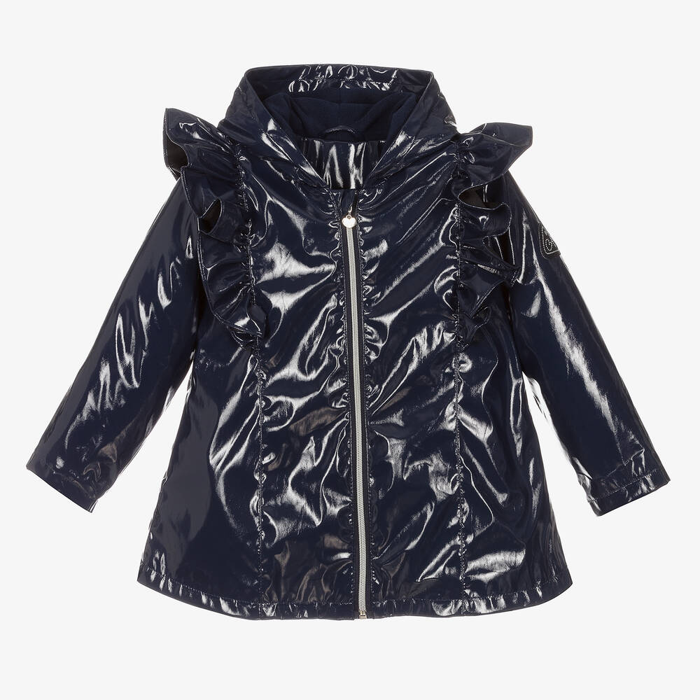 A Dee - Girls Blue Ruffle Raincoat | Childrensalon