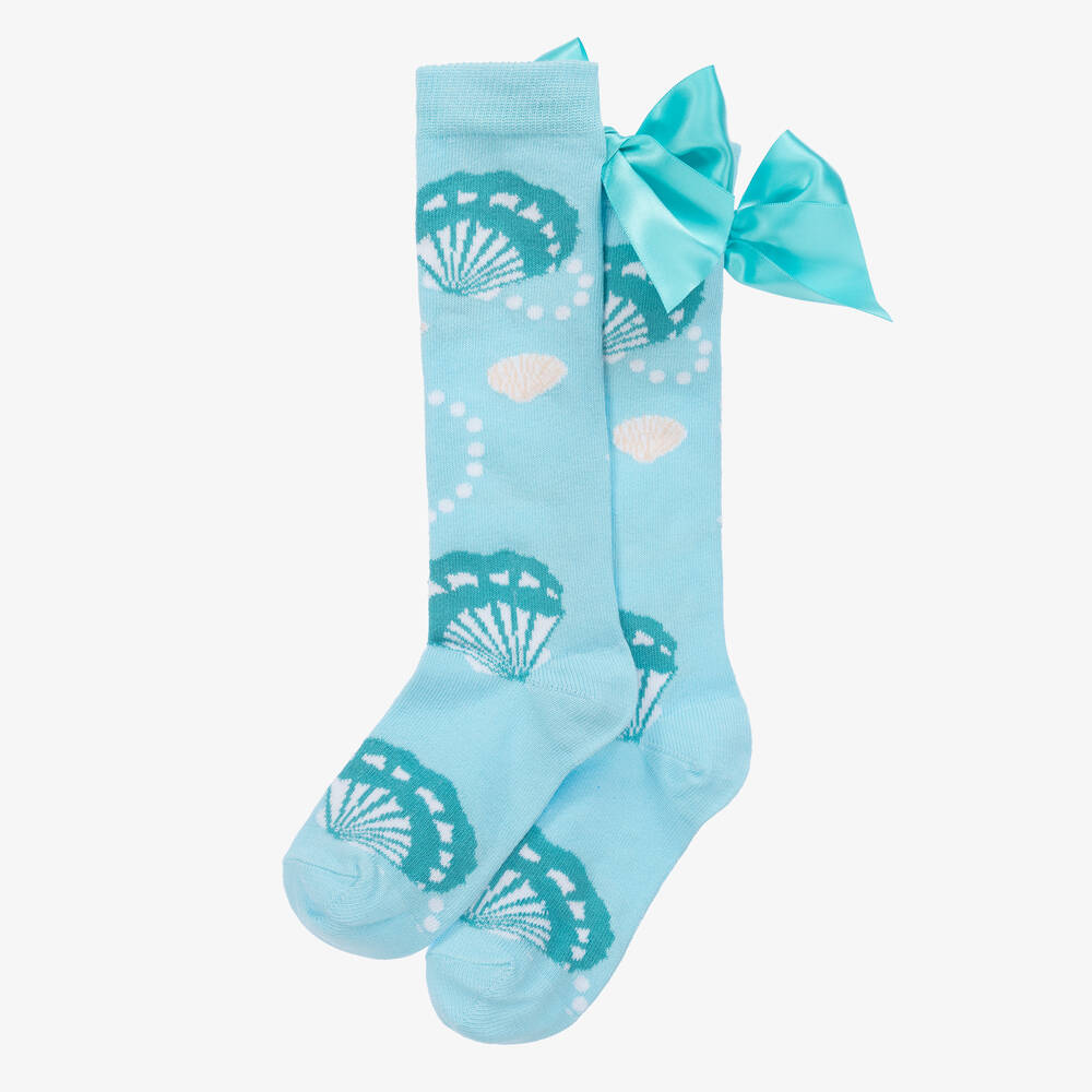 A Dee-Girls Blue Seashell Cotton Socks | Childrensalon Outlet