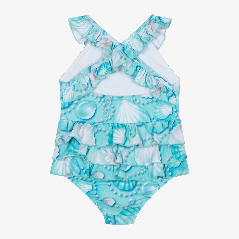 A Dee-Girls Blue Seashell & Pearl Swimsuit | Childrensalon Outlet
