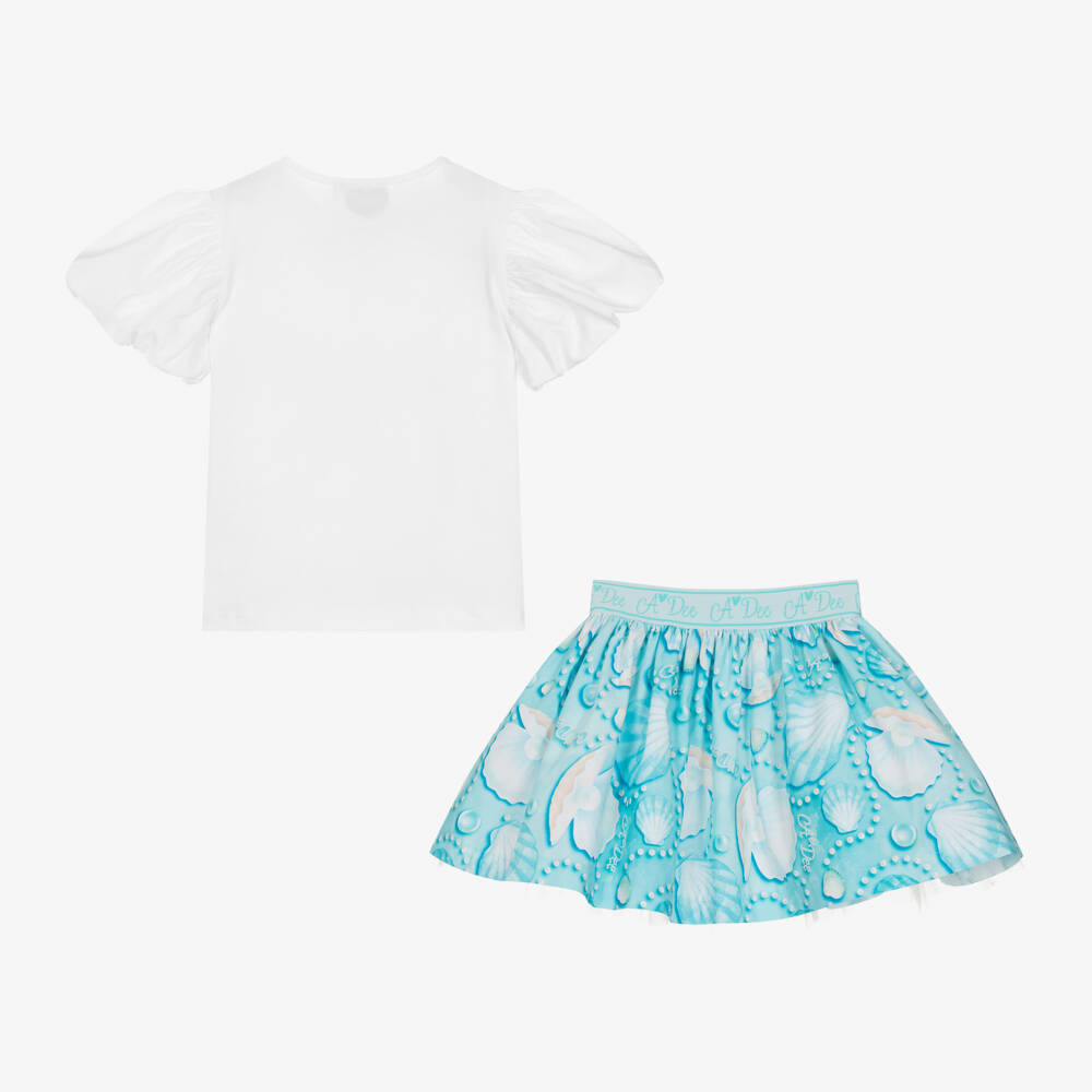 A Dee-طقم تنورة بطبعة صدف لون أزرق | Childrensalon Outlet