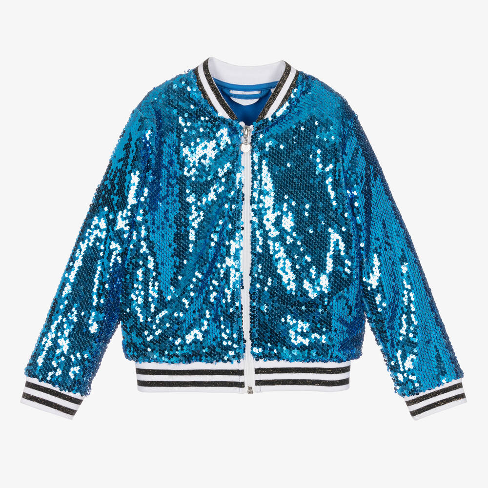 A Dee - Girls Blue Sequin Bomber Jacket | Childrensalon