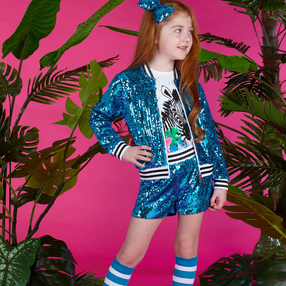 A Dee-Girls Blue Sequin Bomber Jacket | Childrensalon Outlet