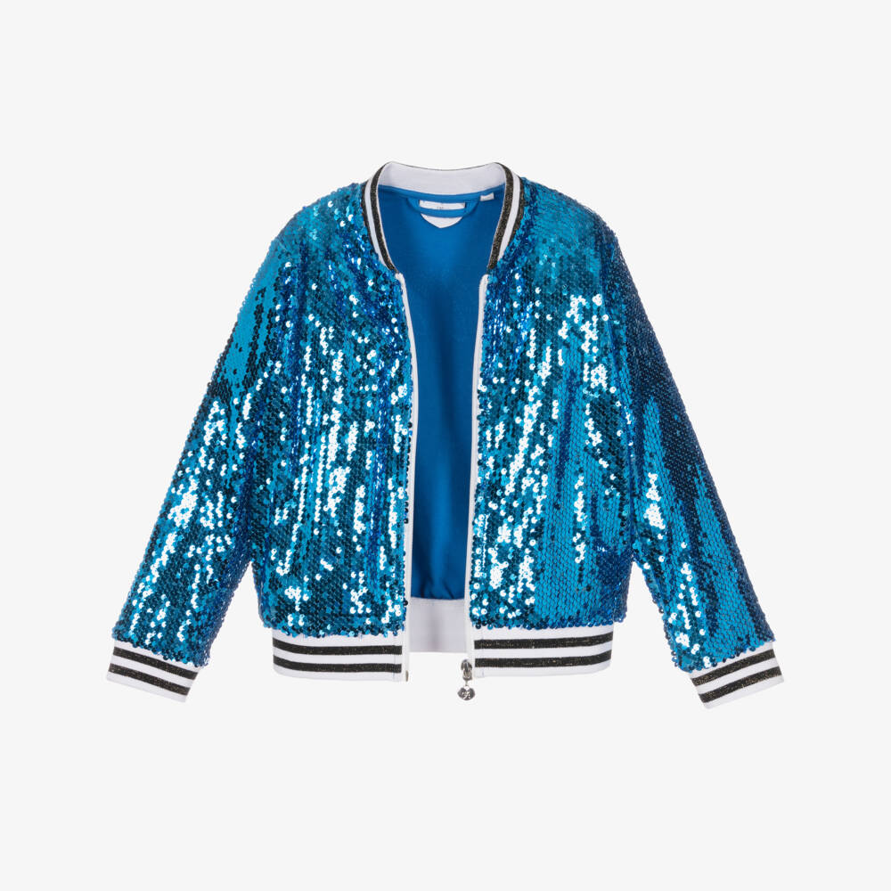 A Dee-Girls Blue Sequin Bomber Jacket | Childrensalon Outlet