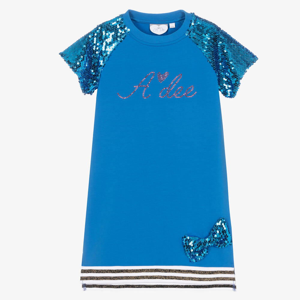 A Dee - Girls Blue Sequin Jersey Dress | Childrensalon