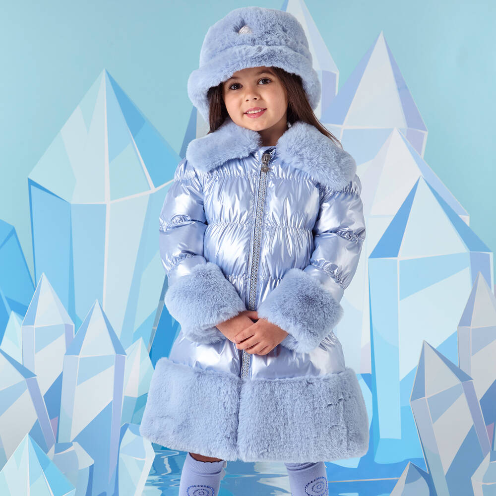 A Dee-Girls Blue Shimmer Faux Fur Puffer | Childrensalon Outlet