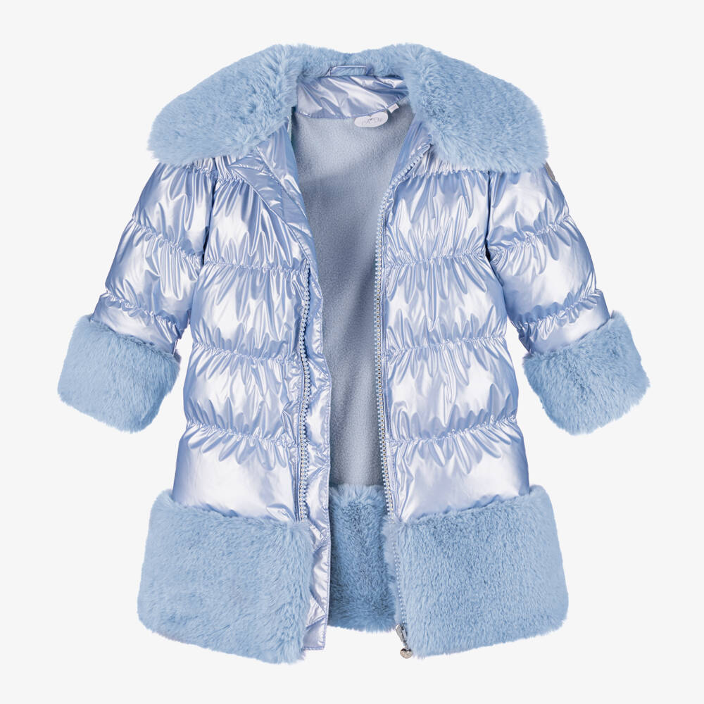 A Dee-Girls Blue Shimmer Faux Fur Puffer | Childrensalon Outlet