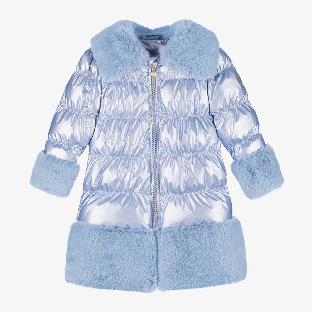 A Dee-Girls Blue Shimmer Faux Fur Puffer | Childrensalon Outlet