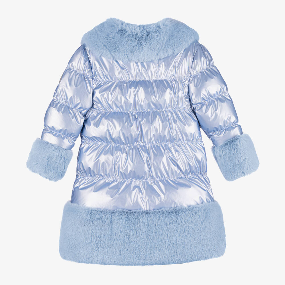 A Dee-Girls Blue Shimmer Faux Fur Puffer | Childrensalon Outlet