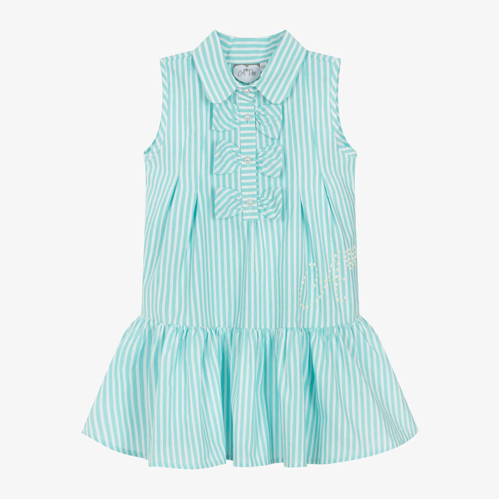 A Dee-Girls Blue Striped Cotton Dress | Childrensalon Outlet