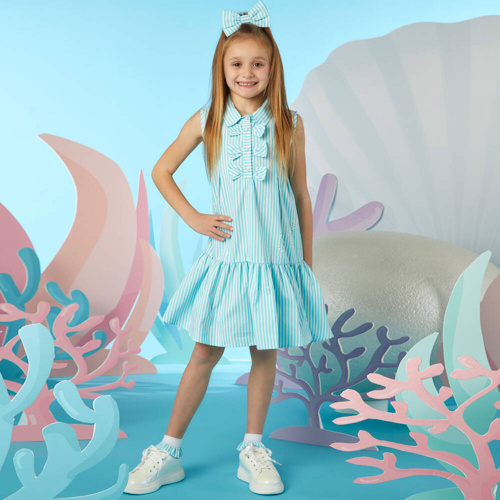 A Dee-Girls Blue Striped Cotton Dress | Childrensalon Outlet