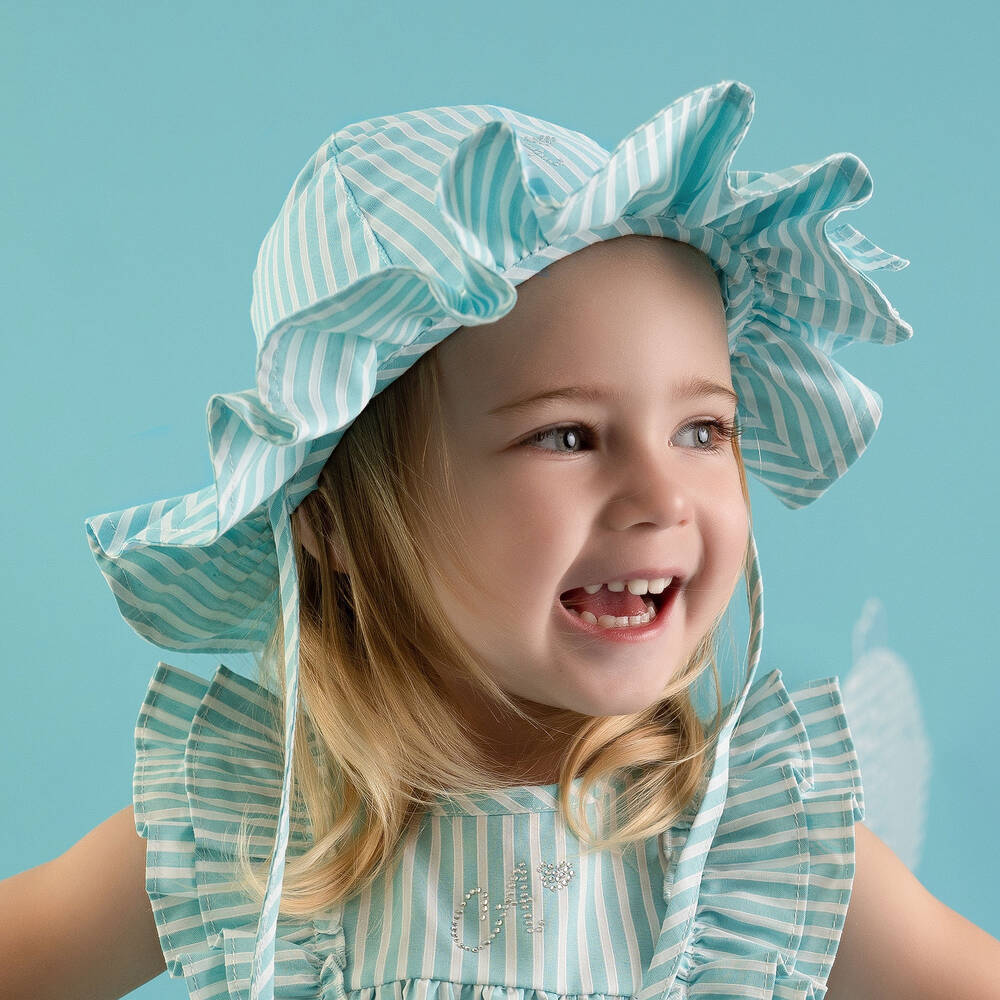 A Dee-Girls Blue Striped Cotton Hat | Childrensalon Outlet