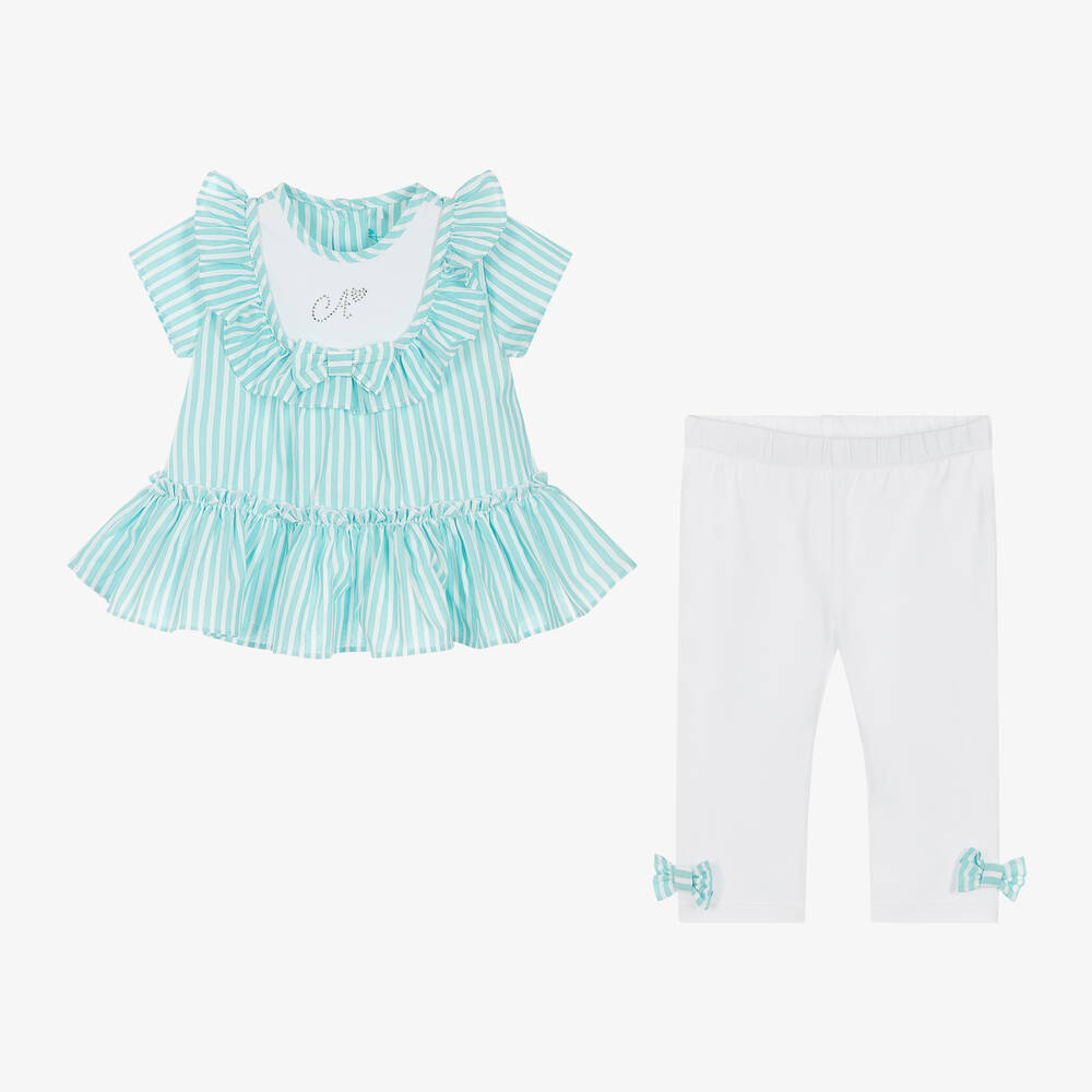 A Dee-Girls Blue Striped Cotton Leggings Set | Childrensalon Outlet