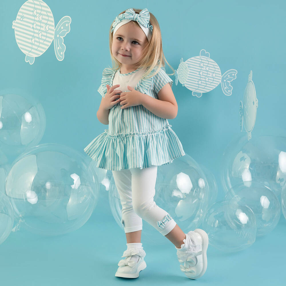 A Dee-Girls Blue Striped Cotton Leggings Set | Childrensalon Outlet