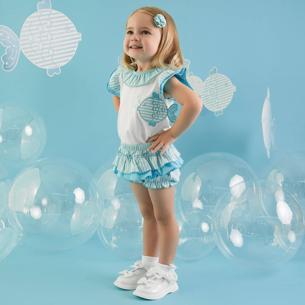 A Dee-طقم شورت قطن جيرسي مقلم لون أزرق وأبيض | Childrensalon Outlet