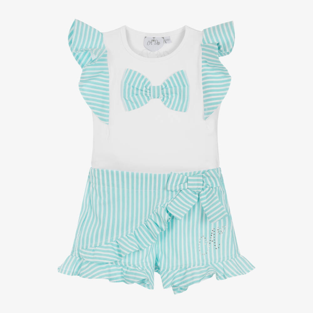 A Dee Girls Blue Striped Cotton Skort Set Childrensalon Outlet