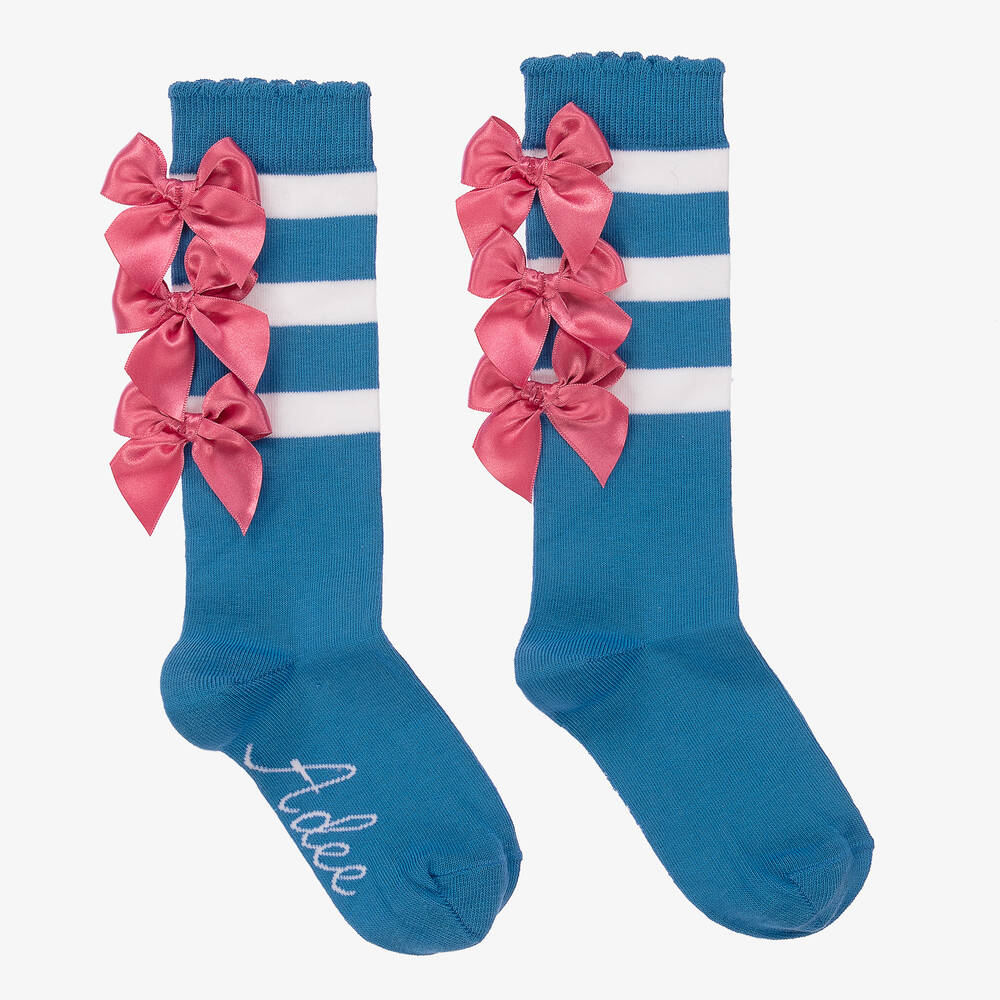 A Dee - Girls Blue Striped Knee High Socks | Childrensalon