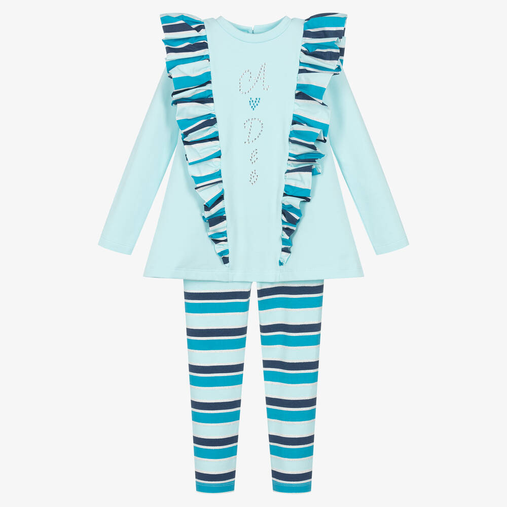 A Dee - Girls Blue Striped Leggings Set | Childrensalon