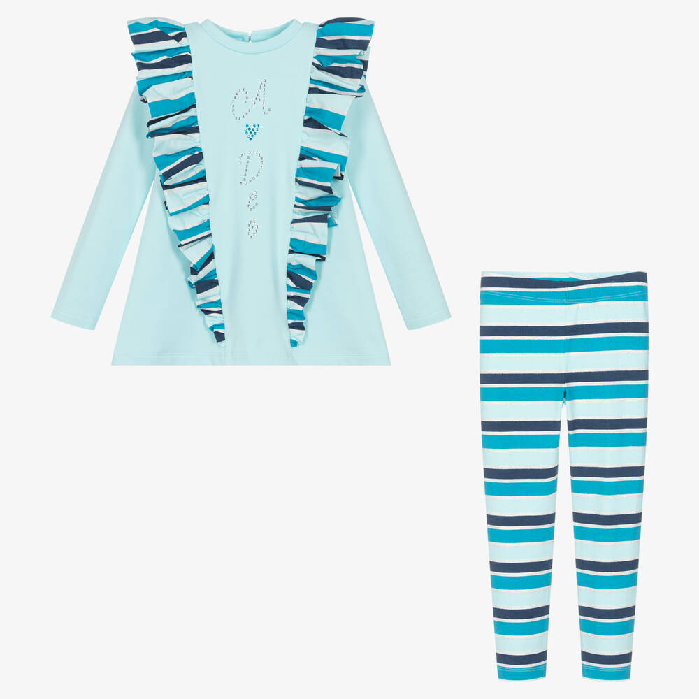 A Dee-Girls Blue Striped Leggings Set | Childrensalon Outlet