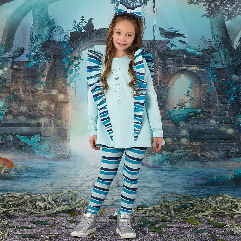 A Dee-Girls Blue Striped Leggings Set | Childrensalon Outlet