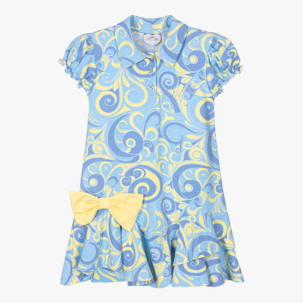 A Dee - Girls Blue Swirl Cotton Dress | Childrensalon