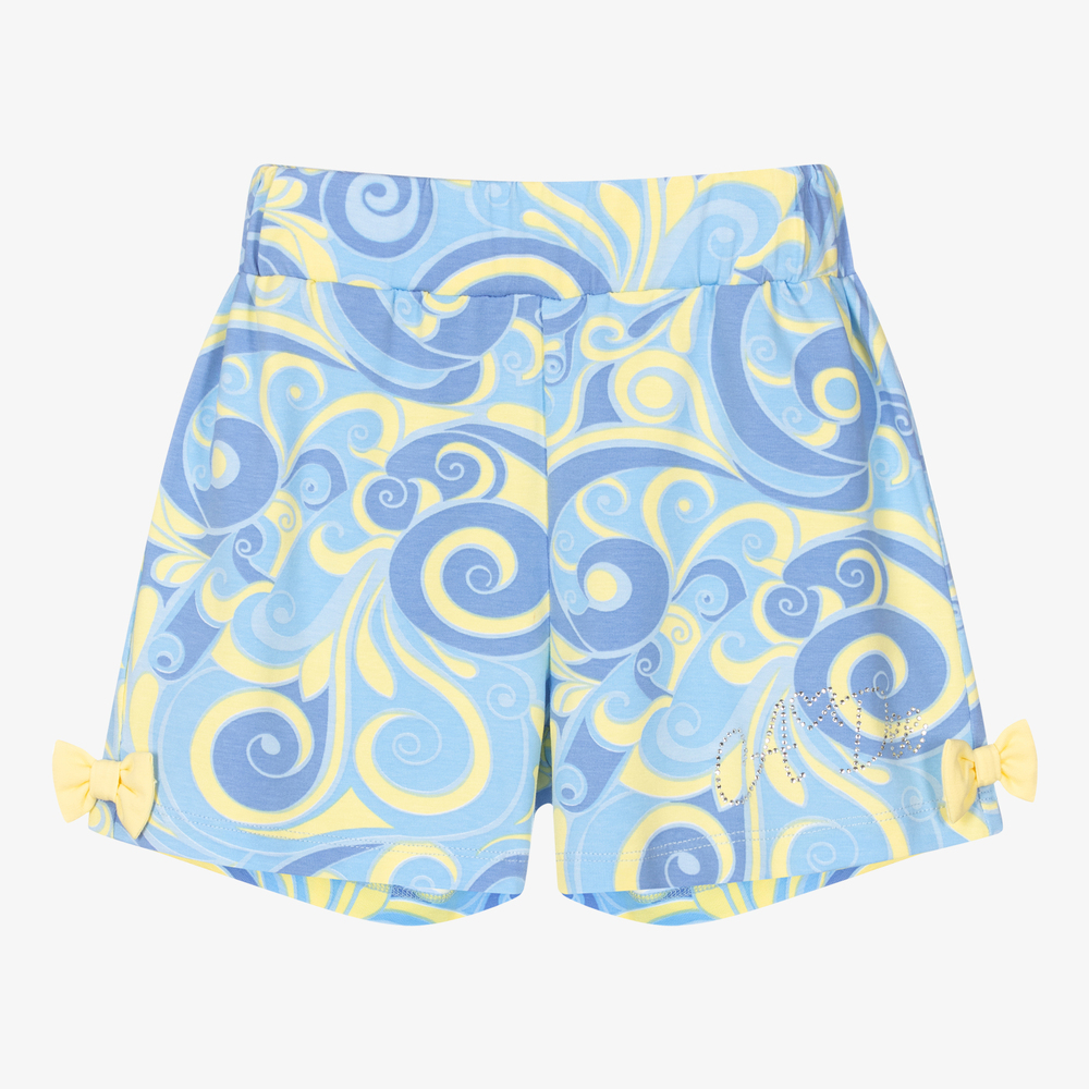 A Dee - Girls Blue Swirl Cotton Shorts | Childrensalon