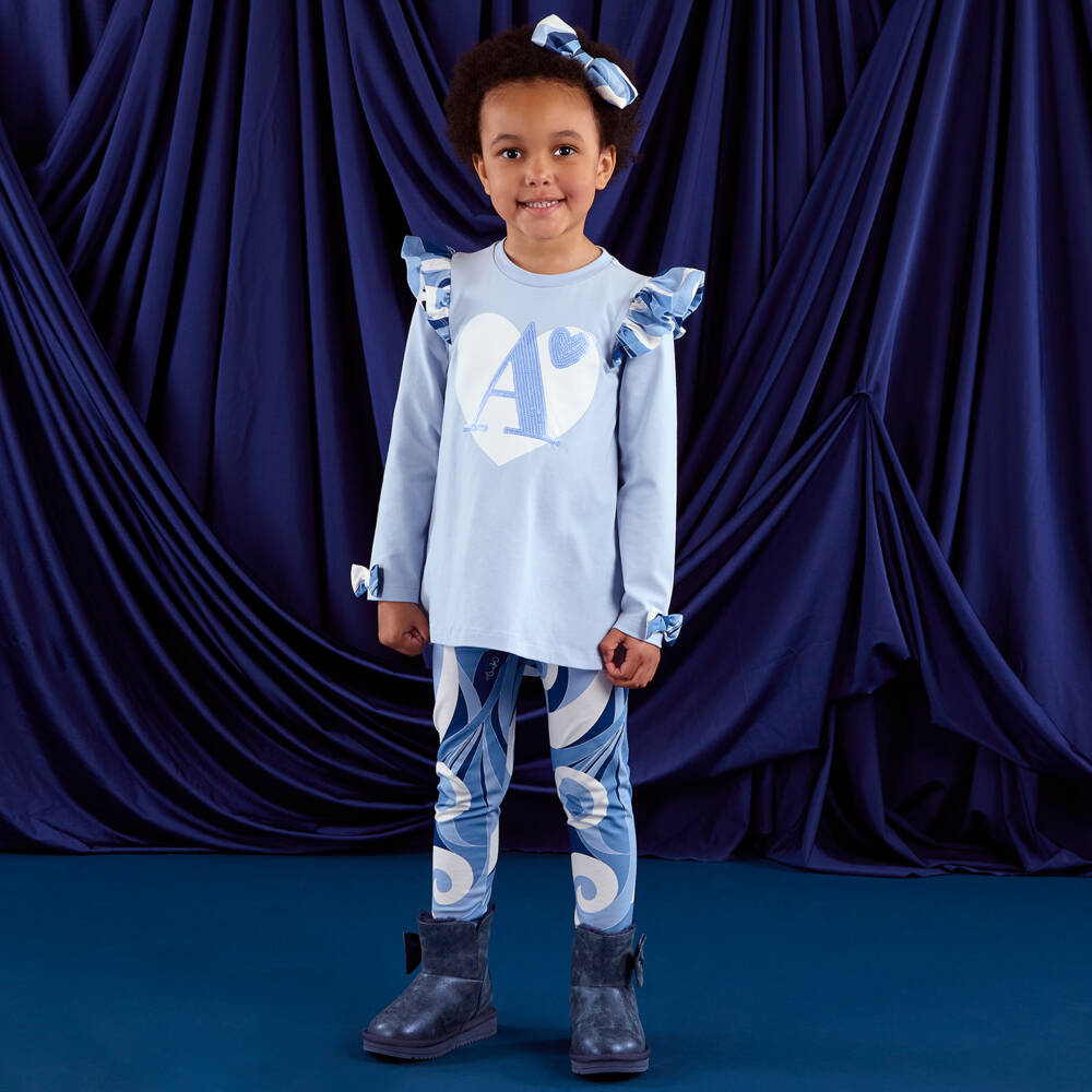 A Dee-طقم ليقنز قطن أزرق بناتي بتصميم دوامات | Childrensalon Outlet