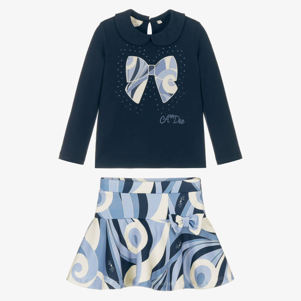 A Dee-طقم تنورة جيرسي زرقاء للبنات | Childrensalon Outlet