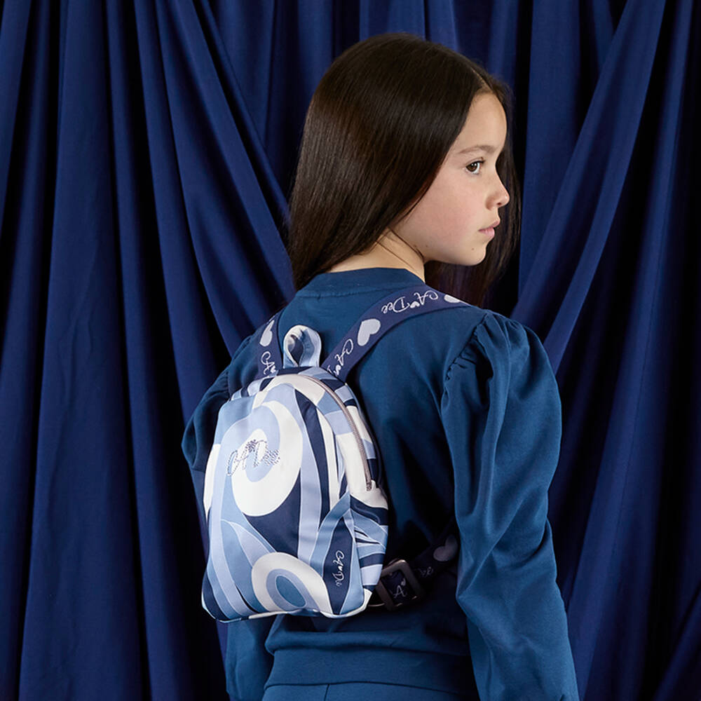 A Dee-Girls Blue Swirl Print Backpack (23cm) | Childrensalon Outlet