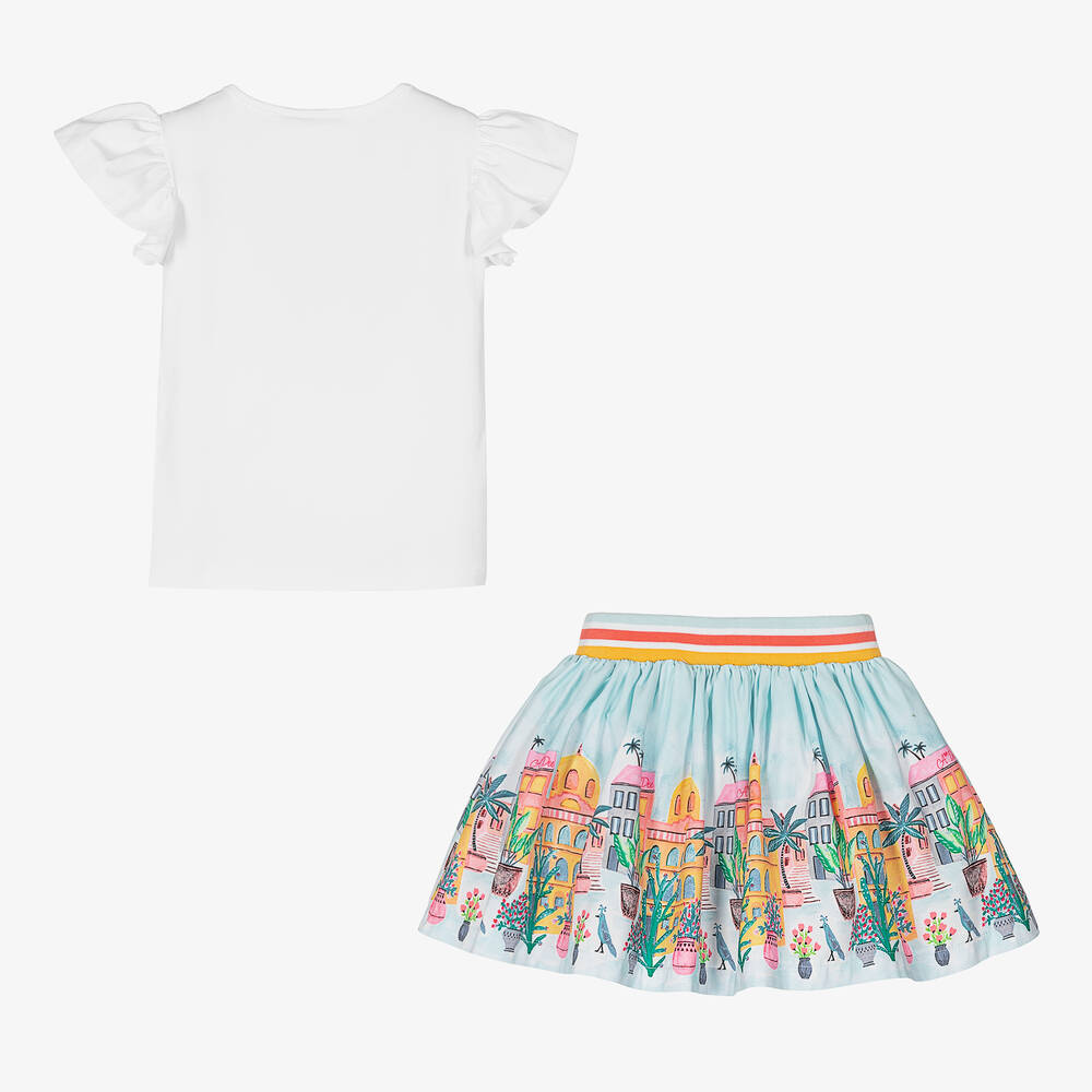 A Dee-Белый топ и голубая юбка с тропическим принтом | Childrensalon Outlet