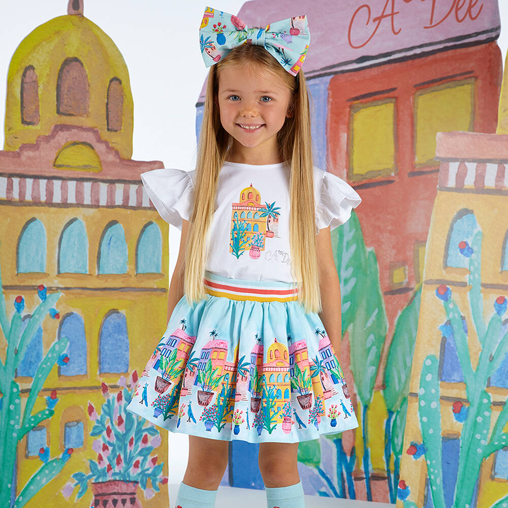 A Dee-Белый топ и голубая юбка с тропическим принтом | Childrensalon Outlet