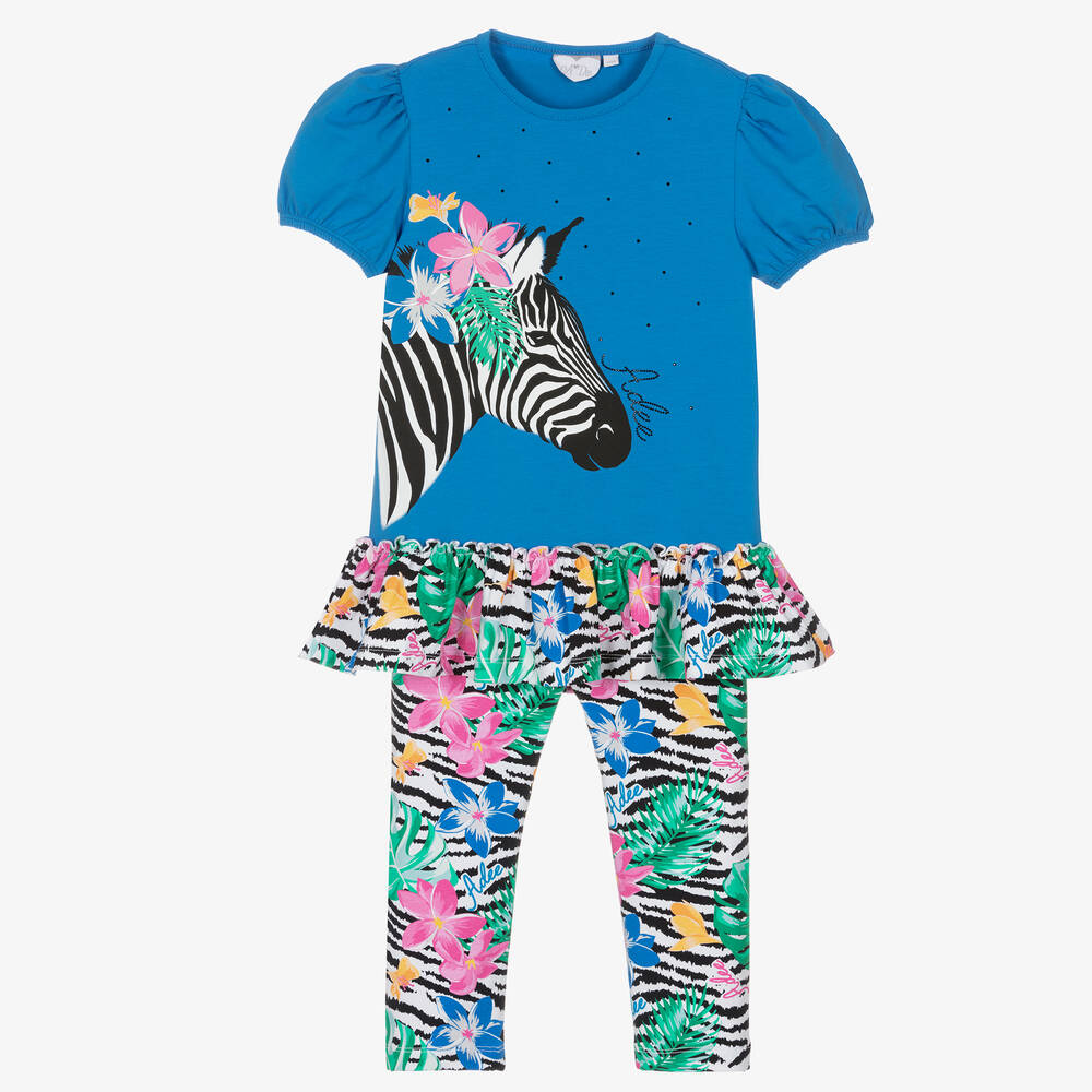 A Dee - Girls Blue Tropical Print Leggings Set | Childrensalon