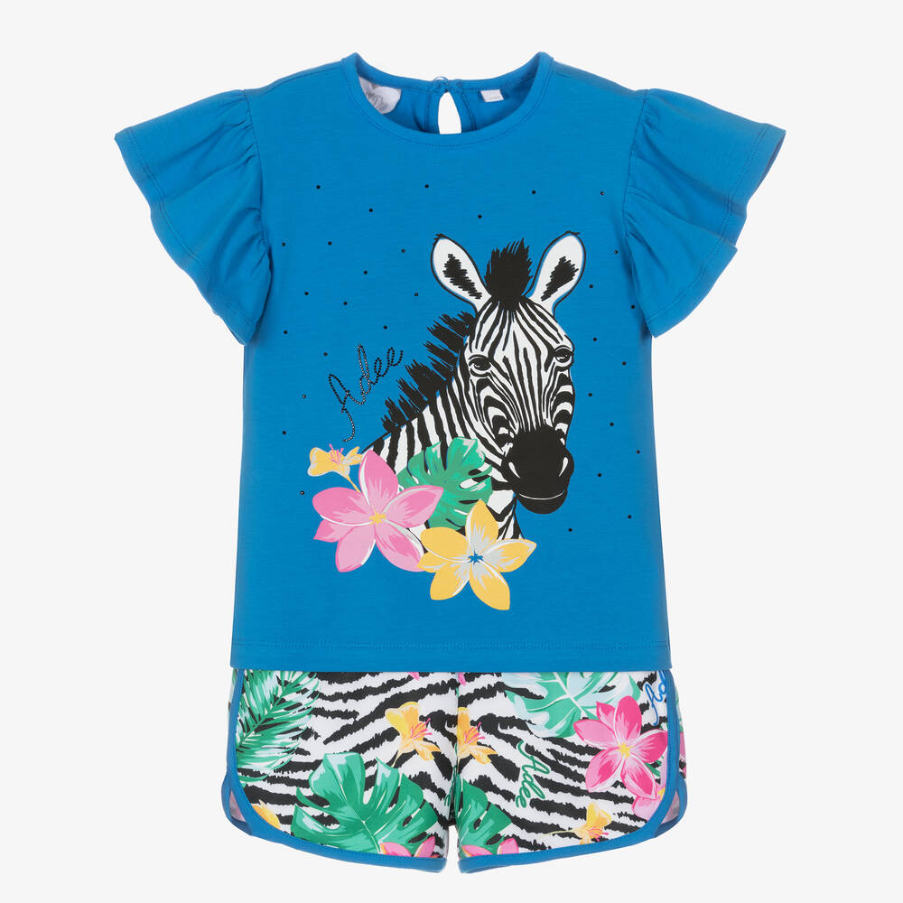 A Dee - Blaues Top & Shorts Set Tropenprint | Childrensalon