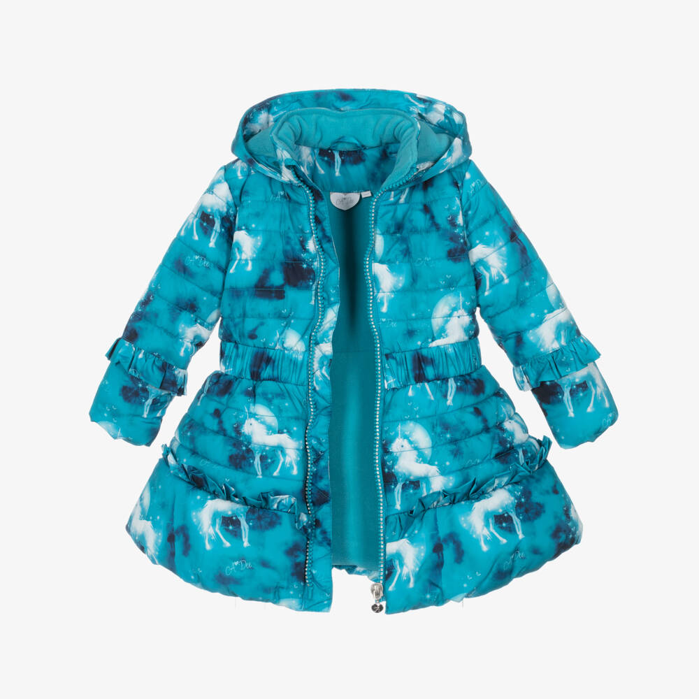 A Dee-Голубой пуховик с единорогами | Childrensalon Outlet