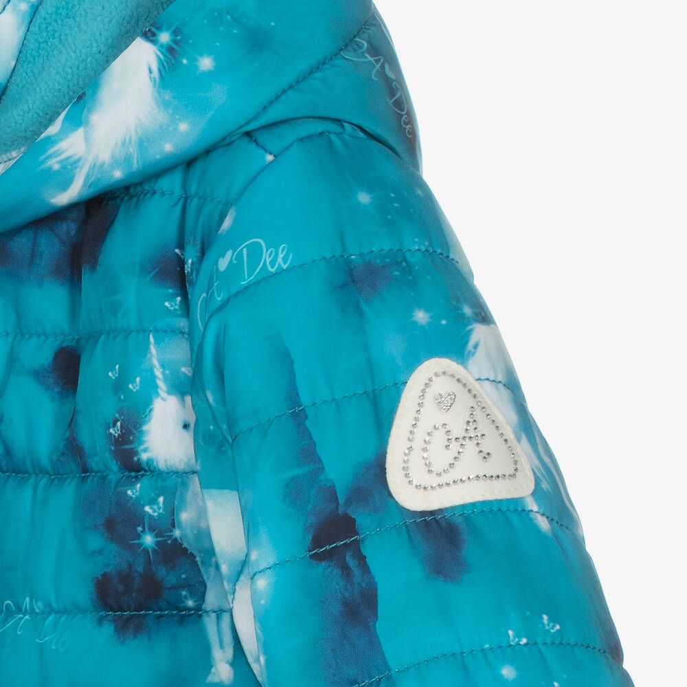 A Dee-Girls Blue Unicorn Puffer Coat | Childrensalon Outlet