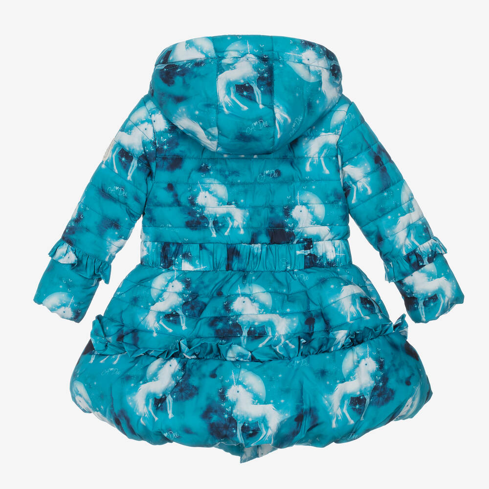 A Dee-Girls Blue Unicorn Puffer Coat | Childrensalon Outlet