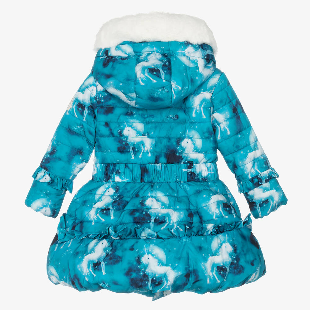A Dee-Girls Blue Unicorn Puffer Coat | Childrensalon Outlet