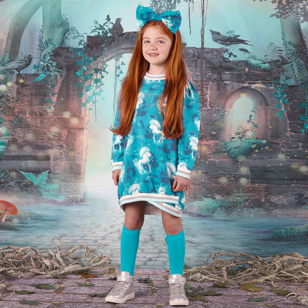 A Dee-Girls Blue Unicorn Sweatshirt Dress | Childrensalon Outlet