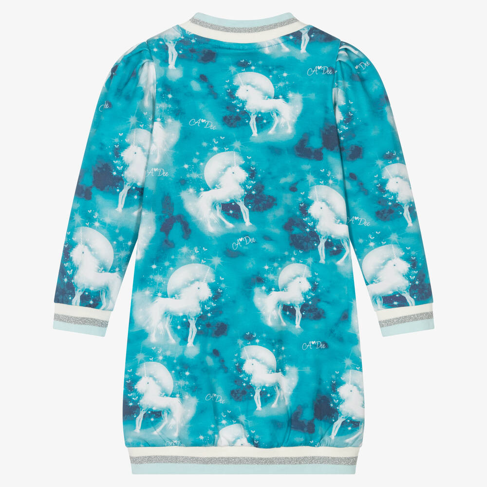 A Dee-Girls Blue Unicorn Sweatshirt Dress | Childrensalon Outlet