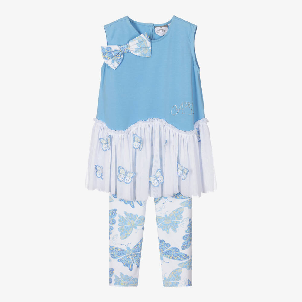 A Dee-Girls Blue & White Butterfly Leggings Set | Childrensalon Outlet