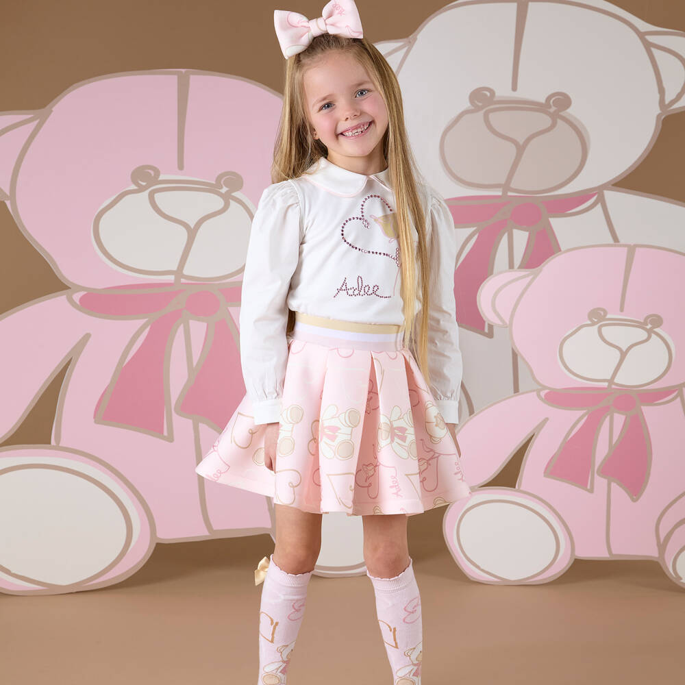 A Dee-Girls Blush Teddy Bear Skirt Ensemble | Childrensalon Outlet