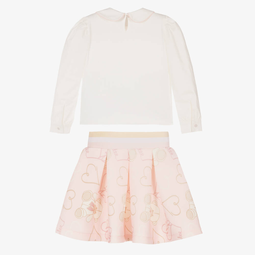 A Dee-Girls Blush Teddy Bear Skirt Ensemble | Childrensalon Outlet